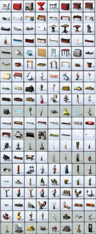 honeywellsims4news:
THE SIMS 4: BUY CATALOG
Ehaught58 compiled all of the buy objects ? except some of the showers and tubs ? and shares them on the Sims 3 forums.  
Full Sized Images:  1 | 2 | 3 | 4 | 5
Here you go! All of the objects in the Buy Mode. I did not have enough time or space to get the Build Mode objects due to time constraints? sorry. Look them over and if you have any questions about them, I will do my best to answer.
I noticed that I missed a row when I was copying. It contained most of the showers and tubs. I was pressed for time and in a hurry when I threw this together, so I am sorry for missing that row?.. ?Sims 4 Buy Objects?Screenshots of ALL of them!!!! by ehaught58
You might also be interested in Ed?s Sims 4 Creator?s Camp post on build mode too ? lots of beautiful houses!
CREATOR?S CAMP ALBUM
